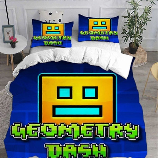 v1310 Sengetøj Geometry Dash Sengesæt Dynebetræk Quilt Sengelinned Pudebetræk - Sæt Soveværelse Dekoration Boligtekstiler 3-delt B 200x200cm 78x78in