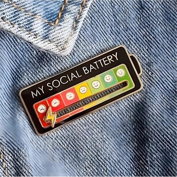 Social Battery Pin - Min sociale batteri Kreativ reversnål, Sjov emalje humørnål 7 dage/uge, Lydløs udtryksnål, Gave til introverte Black and White 2Pcs