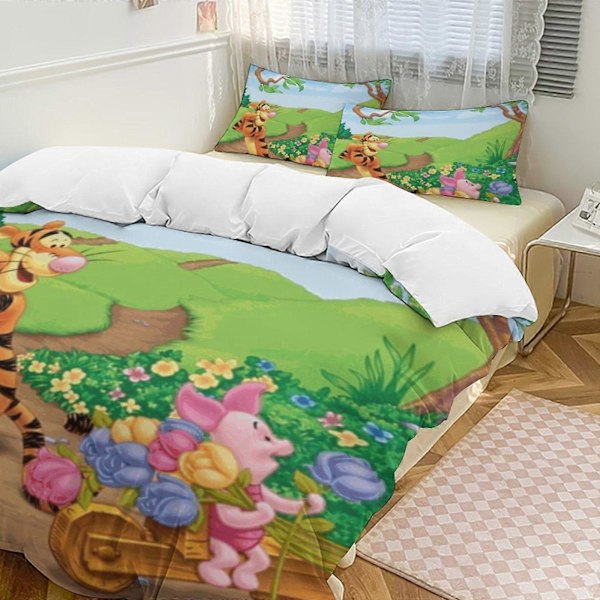 v188 Nalle Puh 3-delat Bäddset för Enkelsäng - Inkluderar 1 Enkelt Täcke och 2 Örngott - Färgbeständig Mikrofiber - Nalle Puh io188 135x200cm 53x78in
