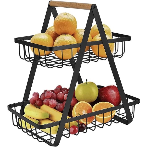 Frugtkurve, dekorative frugtkurve i metal, 2-trins frugtkurve i metal, aftagelige frugtstativkurve (sort)