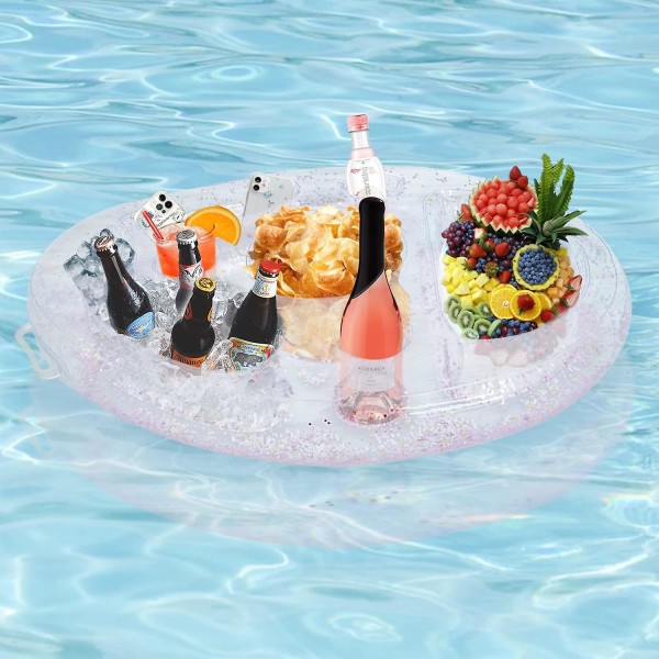 Uppblåsbar dryckeshållare vid poolen, uppblåsbar dryckeshållare med 8 hål, flytande poolstång med luftpump, uppblåsbar flytande barbricka för poolstrand Vacat