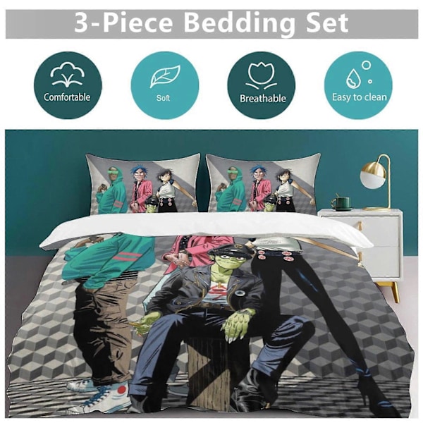 x477 Gorillaz 3-osainen vuodevaatesetti Lämmin ja mukava pehmeä pussilakanasetti, jossa 1 pussilakana ja 2 tyynyliinaa makuuhuoneeseen b477 135x200cm 53x78in