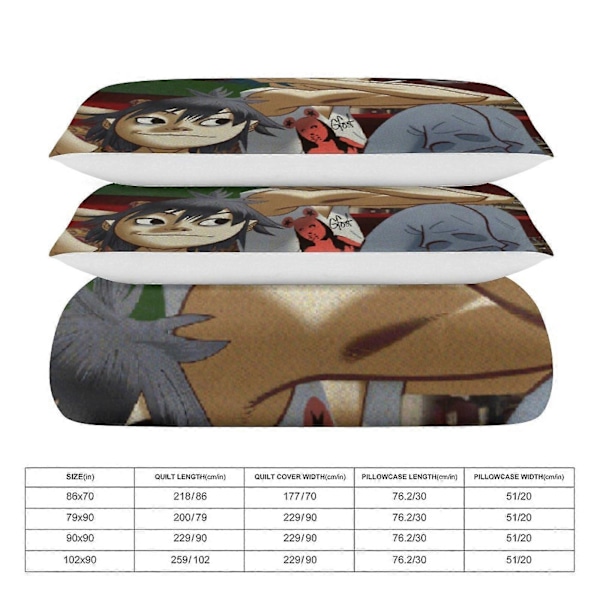 x492 Gorillaz 3-delt sengetøjssæt Varmt og behageligt blødt dynebetræk sengetøjssæt med 1 dynebetræk og 2 pudebetræk til soveværelse b492 135x200cm 53x78in