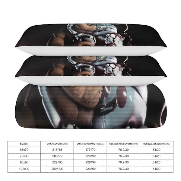 v1316 Five Nightat Freddy Dynesett Tykkere Myk 3 Deler Sengetøy Sett Helårs Dynetrekk med 2 Putetrekk for Voksne Kvinner Jenter Tenåringer Hjemmerom 240x260cm 94x102in