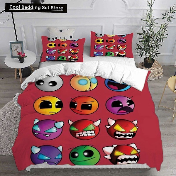 v933 Lakanat Geometry Dash -vuodevaatesetit Peitto Peite Vuodepeite Pussilakana Tyynyliina - Osat Setit Makuuhuoneen Sisustus Kodintekstiilit 3-osainen Be 240x260cm 94x102in