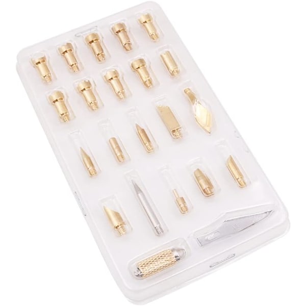 22PCS Trebrenningspennspisser Stencilsett Lodding Pyrografi Arbeidsskjæring Embossing Skjæring Jern Metallbrenning Pennspisser for Trebrenning Verktøy