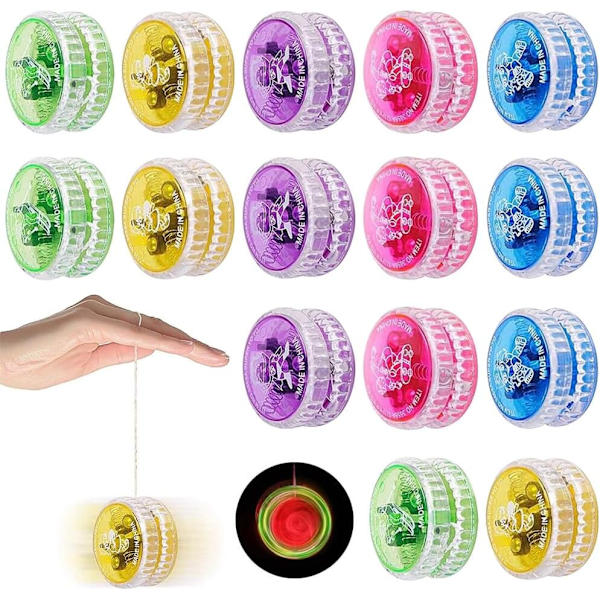 Lysande jojo, 15 stycken jojo för nybörjare, klassisk jojo leksak med blinkande LED, kan användas som festgåvor, godispåsefyllning, priser