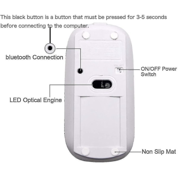 Trådlös Bluetooth -mus för Macbook Pro/macbook Air/ipad/laptop/imac/pc Silver