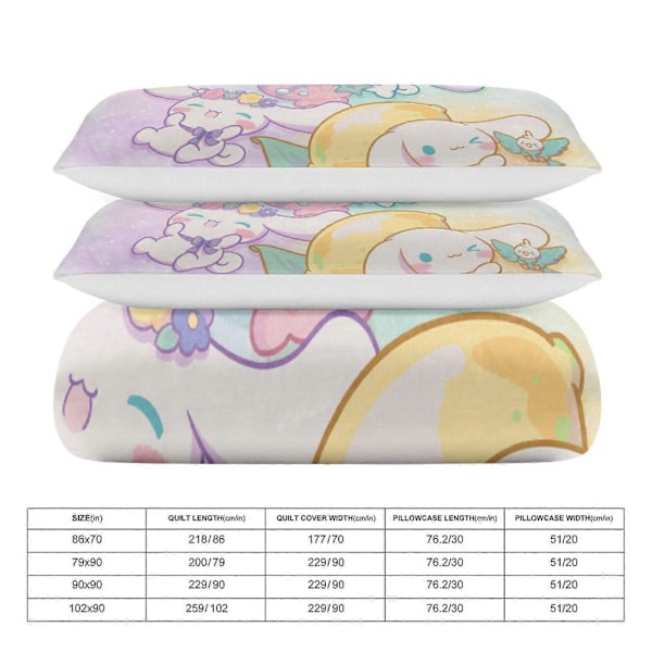 v1025 Cinnamoroll Täcke Set Tjockt Mjukt 3 Delars Sängklädesset Året Runt Täcke med 2 Örngott för Vuxna Kvinnor Flickor Tonåringar Hem Rum Inredning io 135x200cm 53x78in