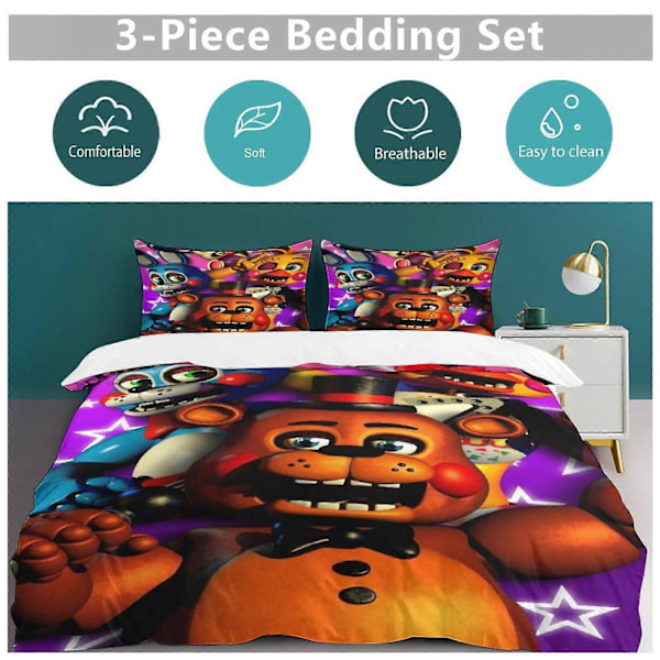 x547 Five Nights at Freddy's FNAF Påslakan Mikrofiber Sängkläder Set 3D-tryckt Lättvikt 3-delars Täcke Set, 1 Påslakan Och 2 Kuddfodral 240x260cm 94x102in
