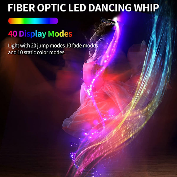 Fiberoptisk pisk, dansflowpixelpisk superlysende lysende rave-legetøj 40 farveeffekttilstande 360° roterbar til dans, fest, lysshow, EDM-musik