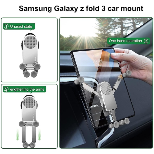 Gravity-autopuhelinteline, joka on yhteensopiva Samsung Galaxy Z Fold 5/z Fold 4/z Fold 3, Car Air Ven Kui-2a kanssa Silver
