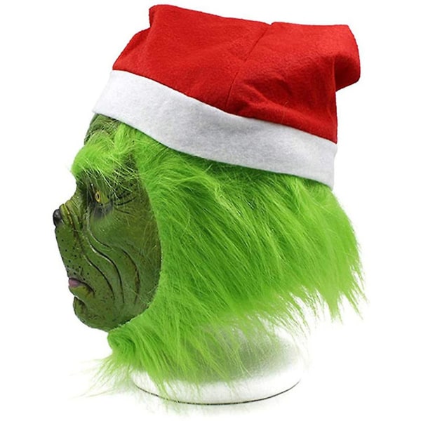 Grinch helhoved latexmaske med paryk julemandshue Monster Cosplay Jul Party Prop