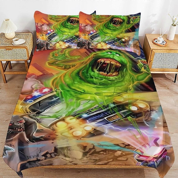 x593 Ghostbusters Påslakanset Mikrofiber Sängkläder 3D-tryckt Lättviktigt 3-delars Täcke Set, 1 Påslakan och 2 Örngott för Barn Pojke 135x200cm 53x78in