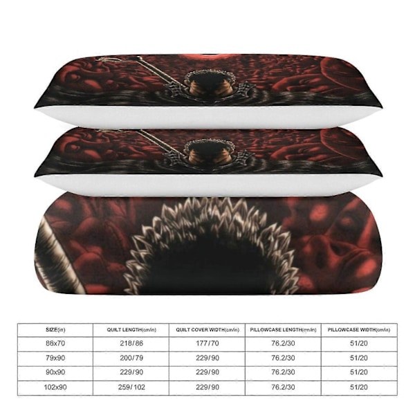 x123 Anime Berserk 3-delt sengesett Varmt og komfortabelt mykt dynetrekk sengesett med 1 dynetrekk og 2 putetrekk for soverom b123 135x200cm 53x78in