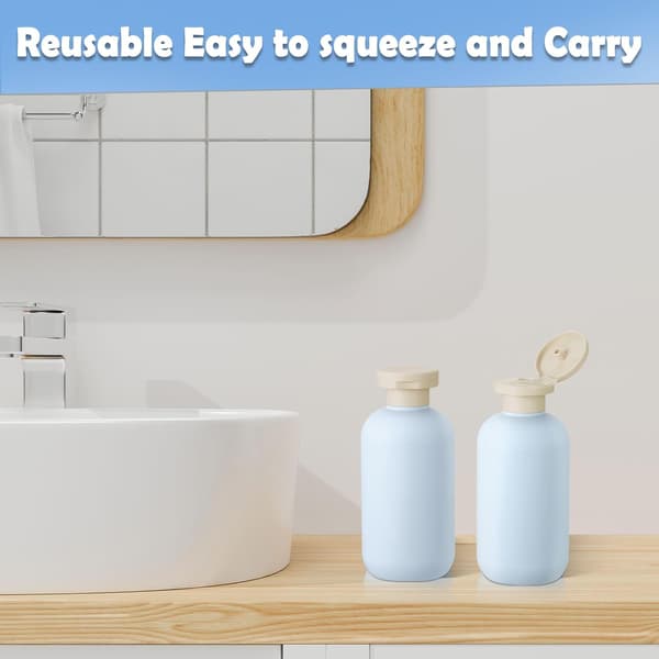 Set med 6 reseschampoflaskor, 200 ml påfyllningsbara reseflaskor för toalettartiklar, flexibla reseflaskor, tomma plastflaskor (ljusblå)