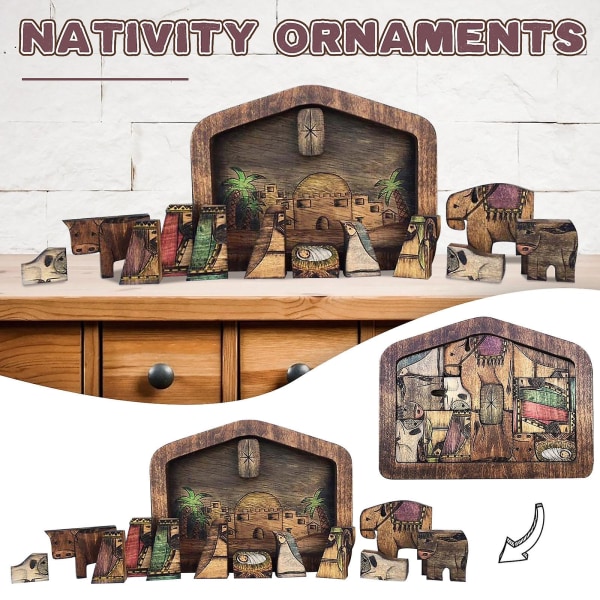 Jesus Kristus Ornament Nativity Pussel med träbränd design, trä Jesus pussel spel för barn Religiös charm målarfärg