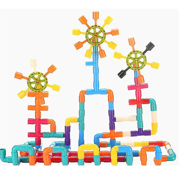 Legetøjsrør Rør byggesæt til børn Kreativt sammenlåsende byggeklodser sæt med hjul byggelegetøj 144PCS
