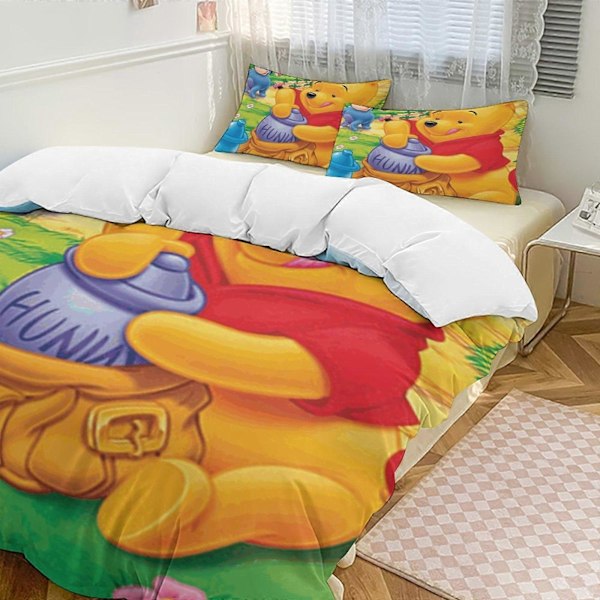 v23 Nalle Puh 3-delat Bäddset för Enkelsäng - Inkluderar 1 Enkelt Täcke och 2 Örngott - Färgbeständig Mikrofiber - Nalle Puh io23 200x200cm 78x78in