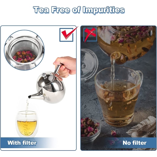 Rustfrit tekande i rustfrit stål til fremstilling af te, kaffedrikke, varmt vand, 1,5 l rustfrit stål vandkande