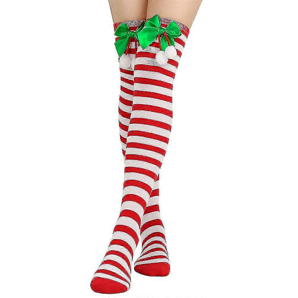 Julklapp Strumpbyxor för Kvinnor och Flickor Randiga/Enfärgade Över Knäet Jultomte Cosplay Rosett Strumpbyxor Red And White
