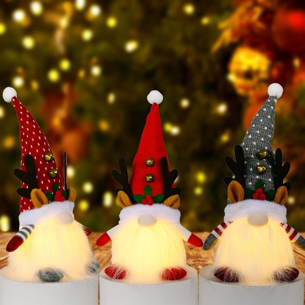 Ansigtsløse dukkegevirer Design dekorativt smagløs dværgdukkepynt med lys til jul Grey