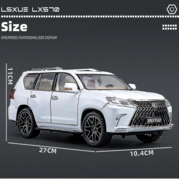 1/18 Lexus Lx570 Suv Sport Lekebil Diecast Metallmodell Miniatyr Pull Back Lyd Lys Dører Åpningsbar Samling Gave Til Barn black