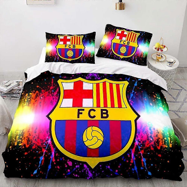 a939 Sängkläder FC Barcelona Fotbollsklubb Logotyp Färgglatt Täcke Påslakanset Barn 3-Delars Sängklädesset (1 Påslakan + 2 Örngott) Tm939 135x200cm 53x78in