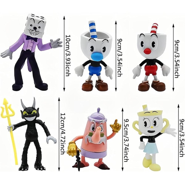 6 stk. Cuphead-spil Cuphead & Mugman Mecup og Brocup figur ornamenter dekoration