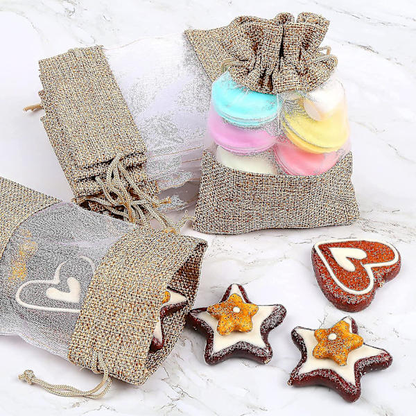 Diyasy 24 kpl Pieni Burlap Lahja Pussit, 10*15cm Kiristysnauha Juutti Burlap Laukku