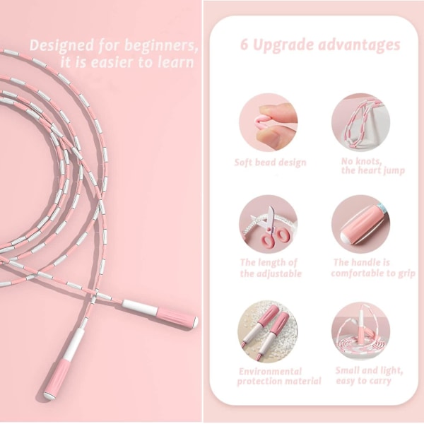 Blød Perle Springtov, Justerbar Tangle-Free Segmenteret Fitness Springtov til Mænd Kvinder, Børn og Studerende (9 Fod, 280 cm)