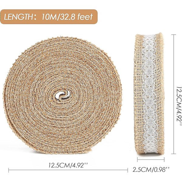 10m Jute Rulle Burlap Spetsband Jute Spetsband För Diy Bröllopsdekoration, Presentinslagning Hy