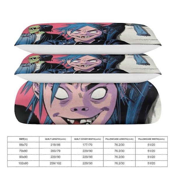 x484 Gorillaz 3-osainen vuodevaatesetti Lämmin ja mukava pehmeä pussilakanasetti, jossa 1 pussilakana ja 2 tyynyliinaa makuuhuoneeseen b484 135x200cm 53x78in