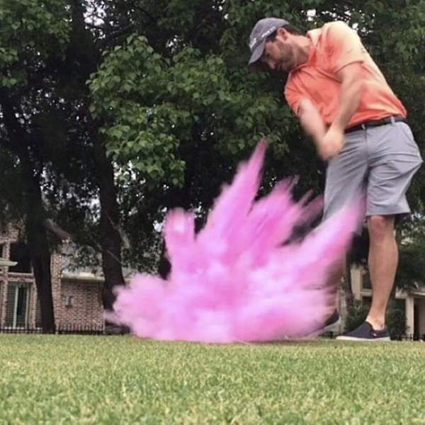2 st könsavslöjande golfbollar exploderande golfboll set blå och rosa golfboll sporttema könsavslöjande boll med pulver