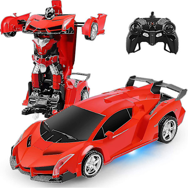 Kauko-ohjattava auto, 3-8-vuotiaille pojille, 360 astetta pyörivä Rc-muodonmuutosrobottiauto LED-valolla, Muuntorobotti Rc-auto Ikä 3 4 5 6 7 8-12 vuotta