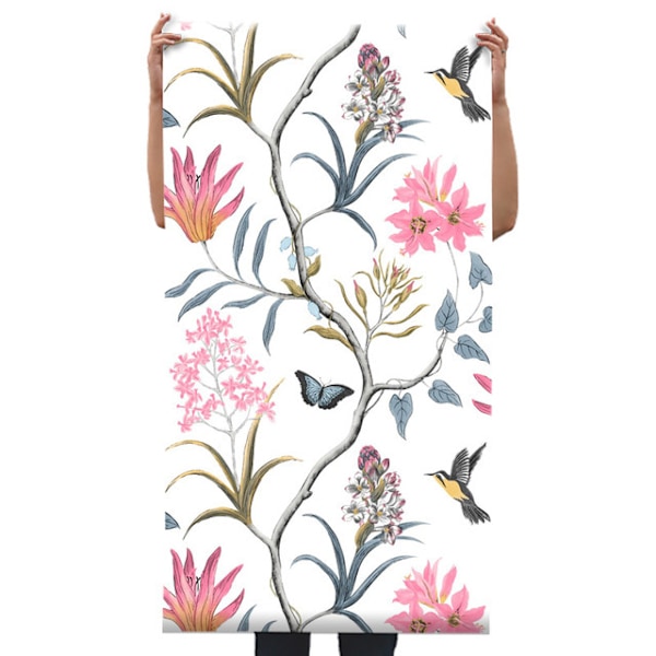 Blommig Självhäftande Tapet 45 cm x 200 cm Beige Blommig Kontaktpapper Fågel Blomma Dekorativ Fjärilstapet Självhäftande Tapeter