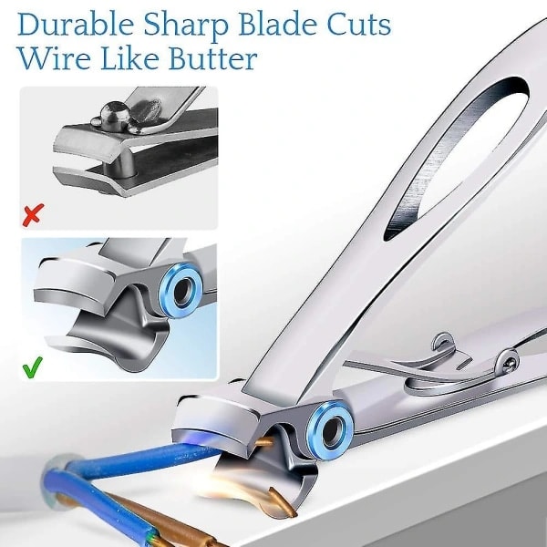 Negleklipper til tykke negle - Bred kæbeåbning Store negleknipsere, Rustfrit stål Heavy Duty Clippers til tykke negle, sølv