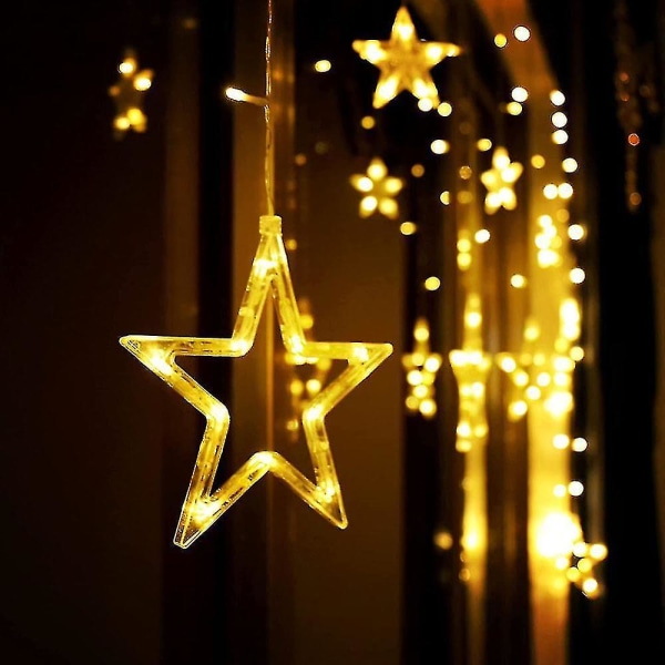 12 Sterne Led Lichterkette, Lichtervorhang Weihnachtslichter Sternenvorhang 138 Leds 8 Modi Fr Innen Auen, Weihnachten, Party, Deko, Hochzeit, Garten,