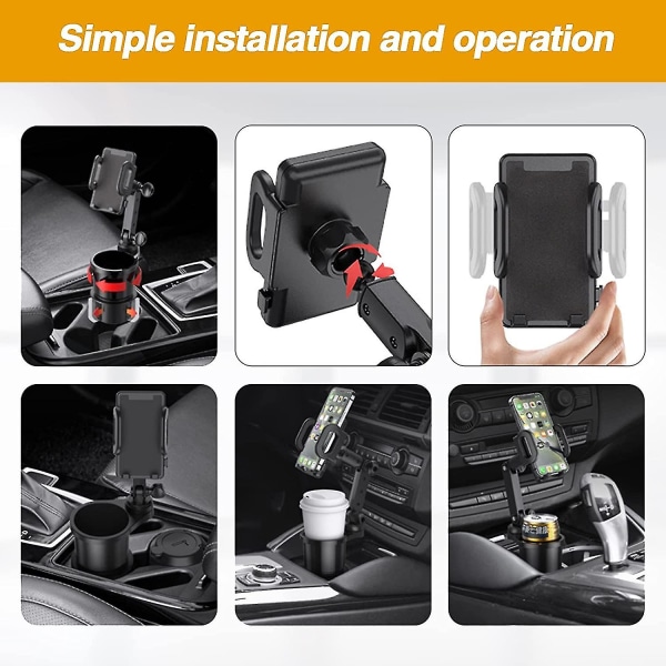 Bilkopholder med mobiltelefonholder, 360 rotation langarmstelefonholder kompatibel med Iphone, Samsung Black