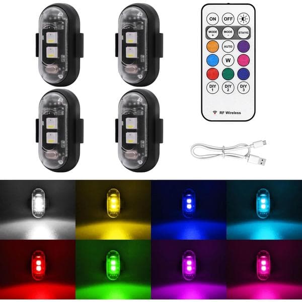4pcs Wireless LED Strobe Lights with Remote Control, 8 Colors USB Charging Waterproof Warning Lights_Quality Gift Black