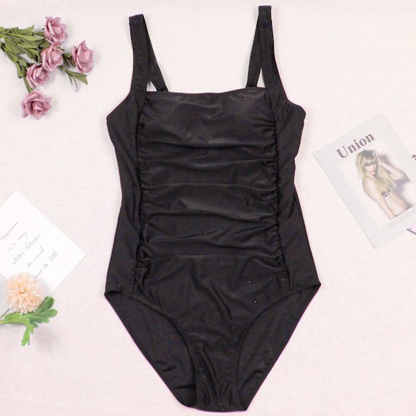 Dame Vintage Badetøj Firkantet Halsudskæring Høj Udskæring Rynket Badetøj Til Maven Slimming Badetøj Brown M