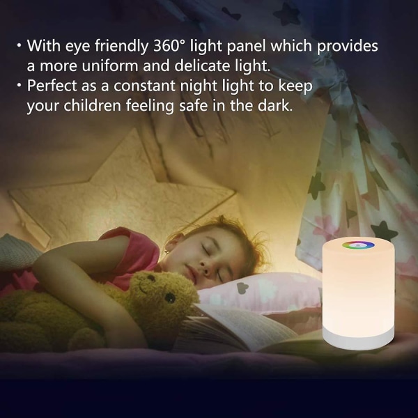 Led nattljus, smart sängbordslampa, pekkontroll USB uppladdningsbar, bärbar, färgskiftande Rgb för barn, sovrum, camping (varmvitt)