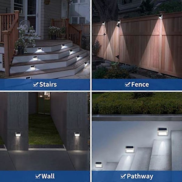 2-pack Solcellsdrivna Trappljus Starka LED Solcellslampor för Staket Trädgård Uteplatser Däck fund white light 6LED
