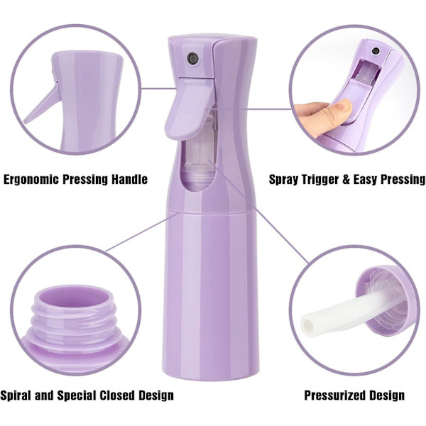Jatkuva suihkepullo 6,8 unssia/200 ml (violetti-2 pakkausta), sumutinpullo hiuksille, hienojakoinen vesisuihkepullo kampaamoille, hiustenmuotoiluun, kasveille, iholle
