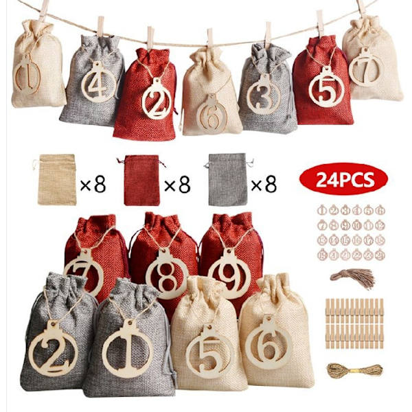Adventskalender påsar med nummerbrickor
