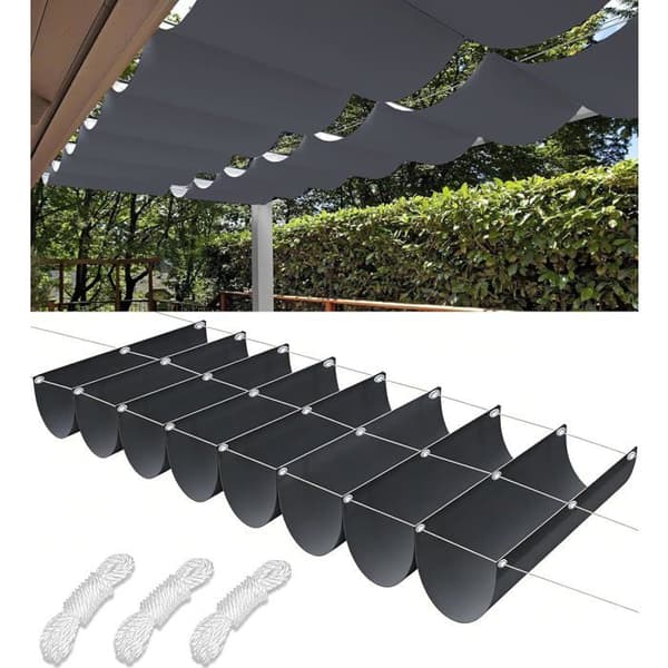 Retractable Wave Sail - Rectangular, Waterproof, UV Protective - 2x5m, Dark Grey 2 x 5 m 2 x 5 m Gris foncé