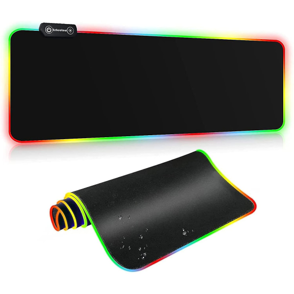 RGB-spelmusmatta, extra stor musmatta med 14 belysningslägen, vattentät och halkfri gummibas tangentbordsmatta mjuk spelmatta storlek 31,5x12 I