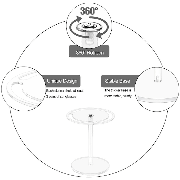 Solbriller Holder Organizer Med 360 Roterende, Akryl Briller Opbevaringsstativ, Briller Display Til Stativ, 2 Pakke