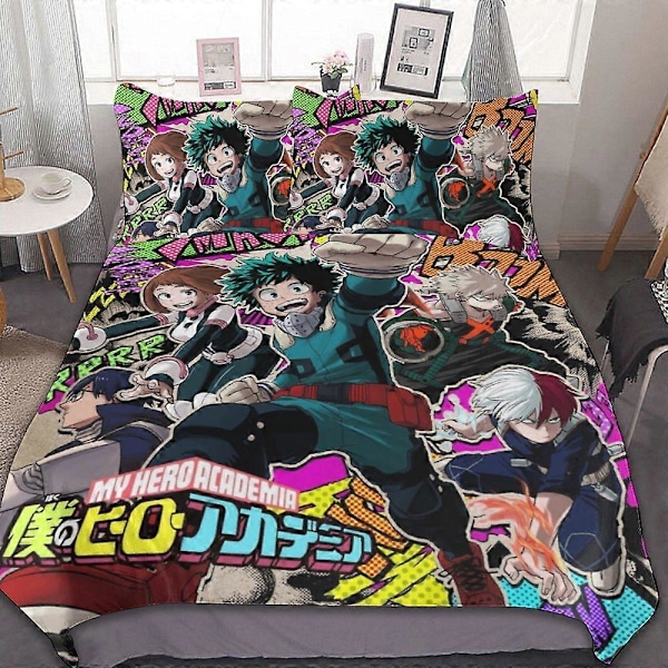 c24 My Hero Academia Peittosetti 3-osainen vuodevaatesetti Pehmeä lämmin ja mukava pehmeä sänkysetti, jossa 1 pussilakana ja 2 tyynyliinaa makuuhuoneeseen Kaikki S 135x200cm 53x78in