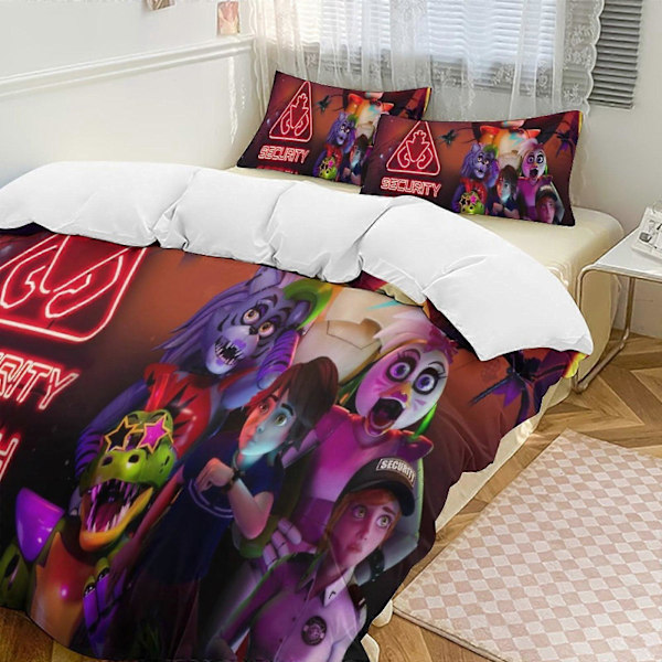 v1008 Five Nightat Freddy Täcke Set Tjockt Mjukt 3-delars Sängklädesset Året Runt Täcke med 2 Örngott för Vuxna Kvinnor Flickor Tonåringar Hemrum 135x200cm 53x78in